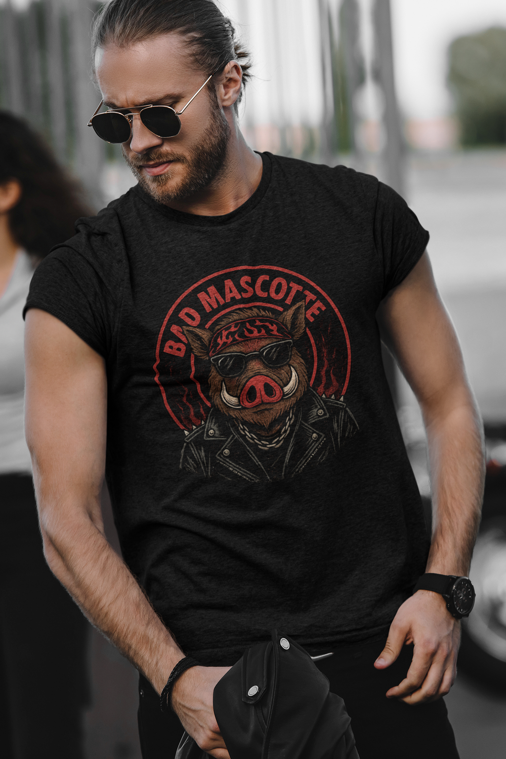 🐗 T-shirt officiel Bad Mascotte – édition biker