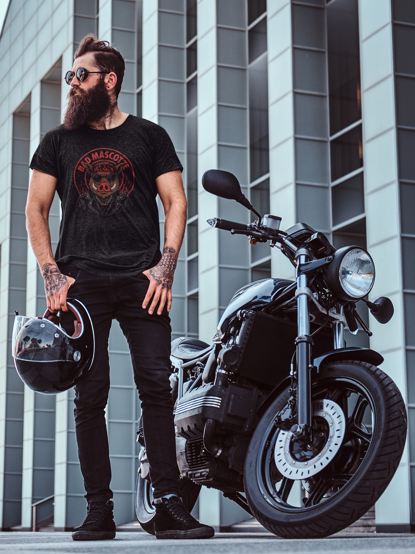 🐗 T-shirt officiel Bad Mascotte – édition biker