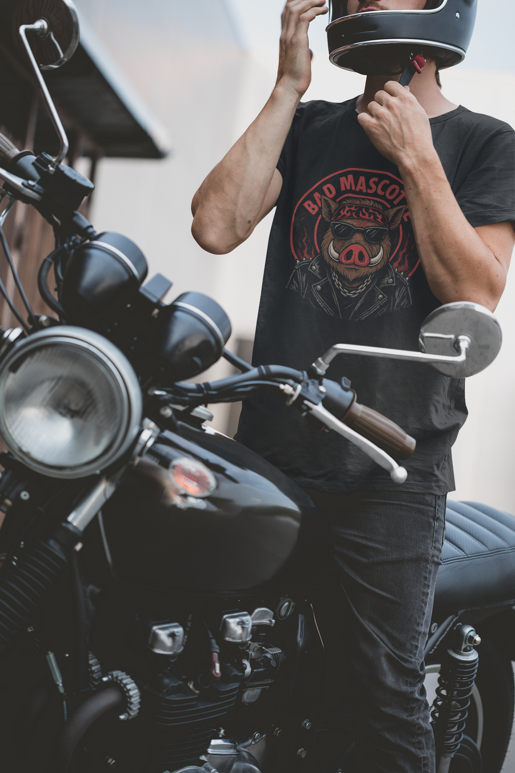 🐗 T-shirt officiel Bad Mascotte – édition biker